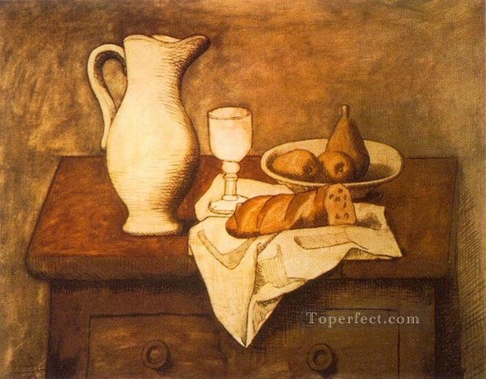 Naturaleza muerta con cántaro y pan 1921 cubista Pablo Picasso Pintura al óleo